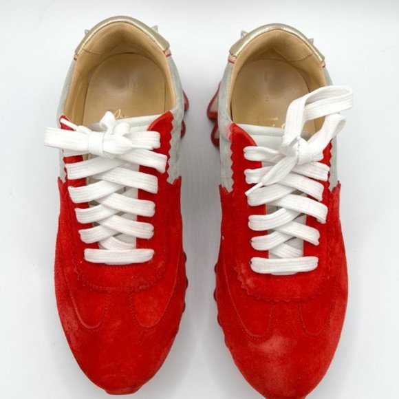 Men's Christian Louboutin Gray and Red Loubishark Sneakers 41.5 / US 8.5 - Picture 3 of 11